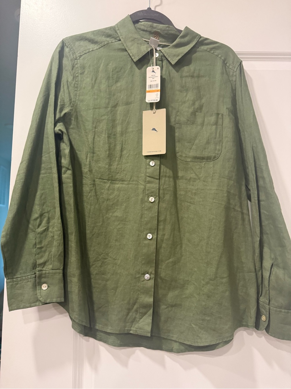 Tommy Bahama Olive Green Linen Button-Down Shirt